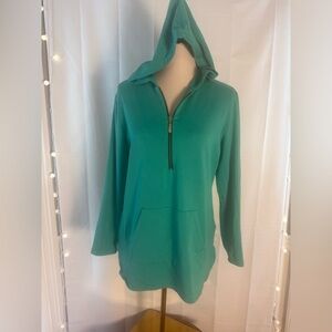 Susan Graver Weekend Women’s M Teal Hoodie Tunic Zip Pullover Kangaroo Pocket